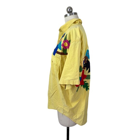 ChaCal VTG Y2K Button Down Campshirt Adult XL Yellow Parrot Grandpacore 90s - Picture 8 of 12